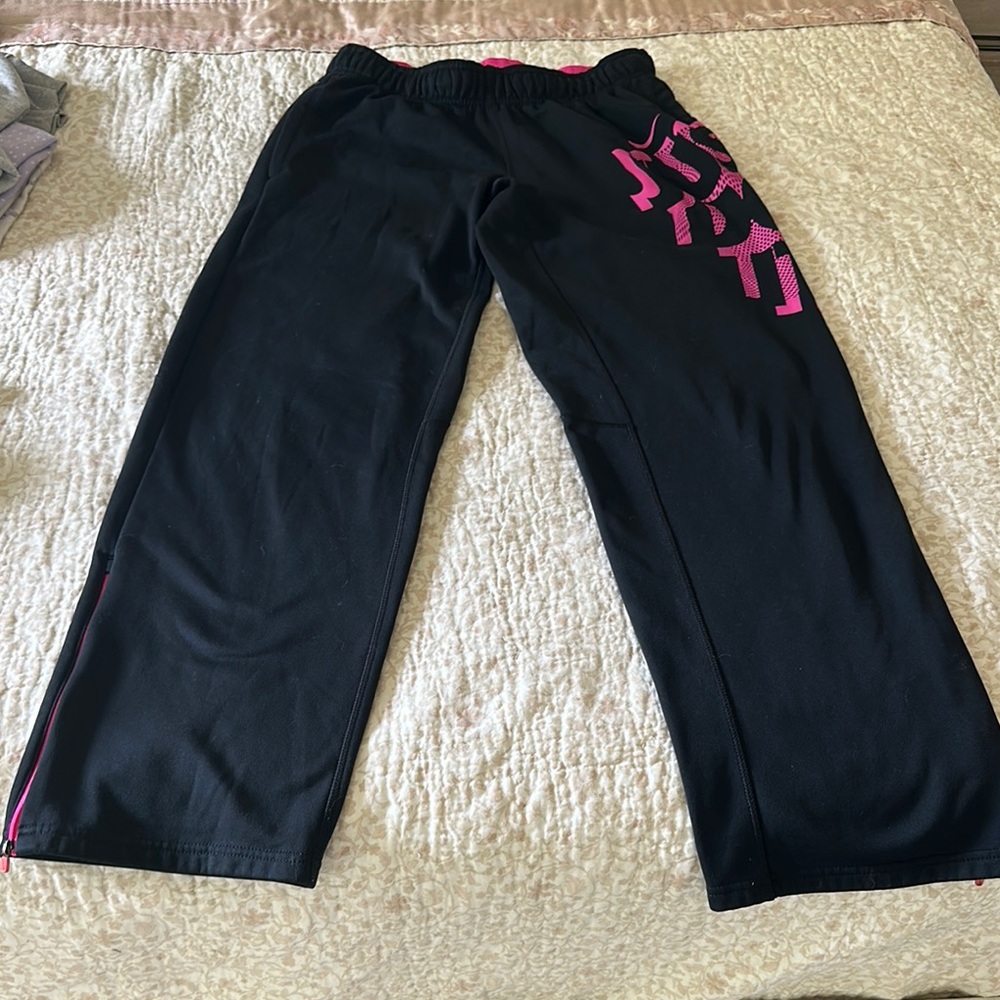 Nike Kids Black Joggers with Pink Graphic